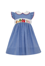 Petit Bebe Royal Blue Gingham Farm Smock Collar Dress