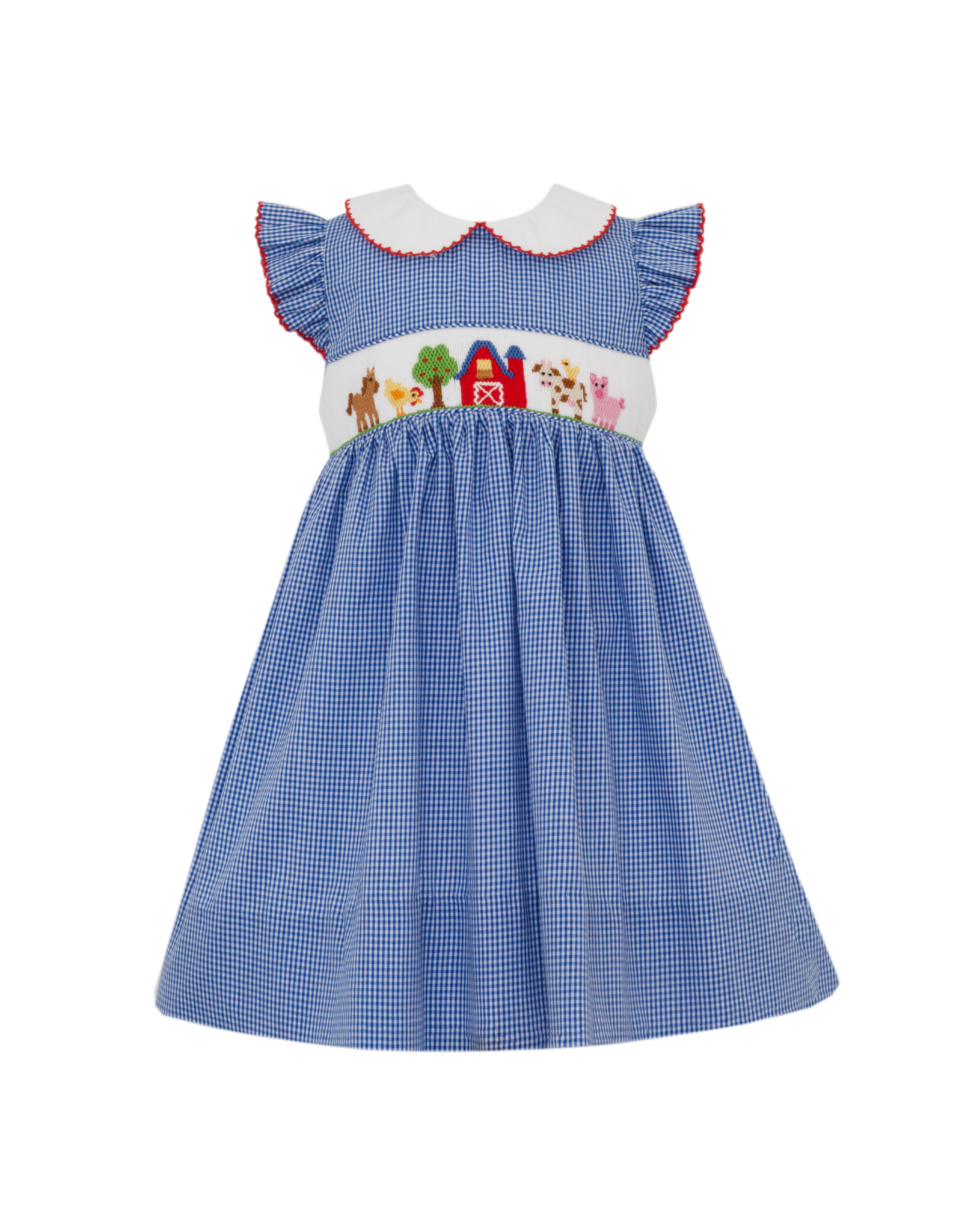 Petit Bebe Royal Blue Gingham Farm Smock Collar Dress