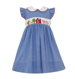 Petit Bebe Royal Blue Gingham Farm Smock Collar Dress Petit Bebe Royal Blue Gingham Farm Smock Collar Dress