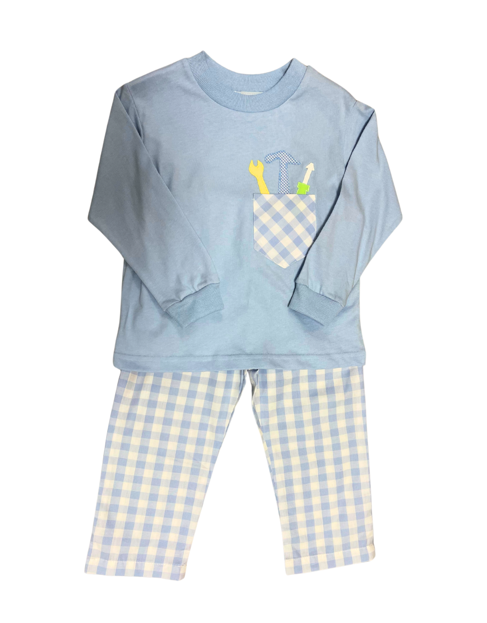 Funtasia Too Long Sleeve Pant Set, Tools in a Pocket Blue Check