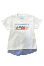 Petit Bebe Royal Blue Gingham Farm Smock Short Set