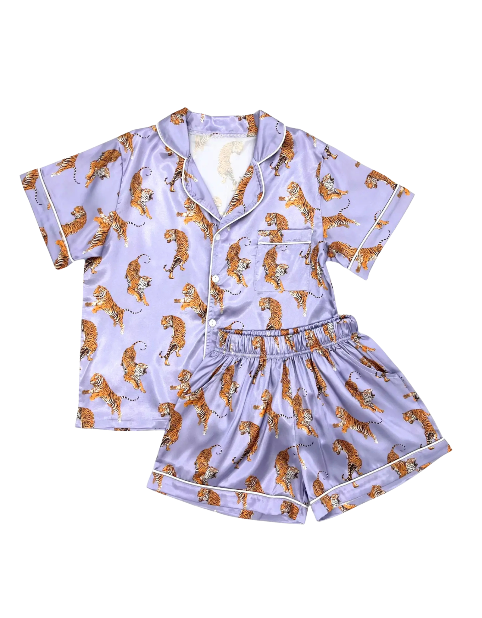 Blended Spirit Purple Tigers Satin Loungewear Set