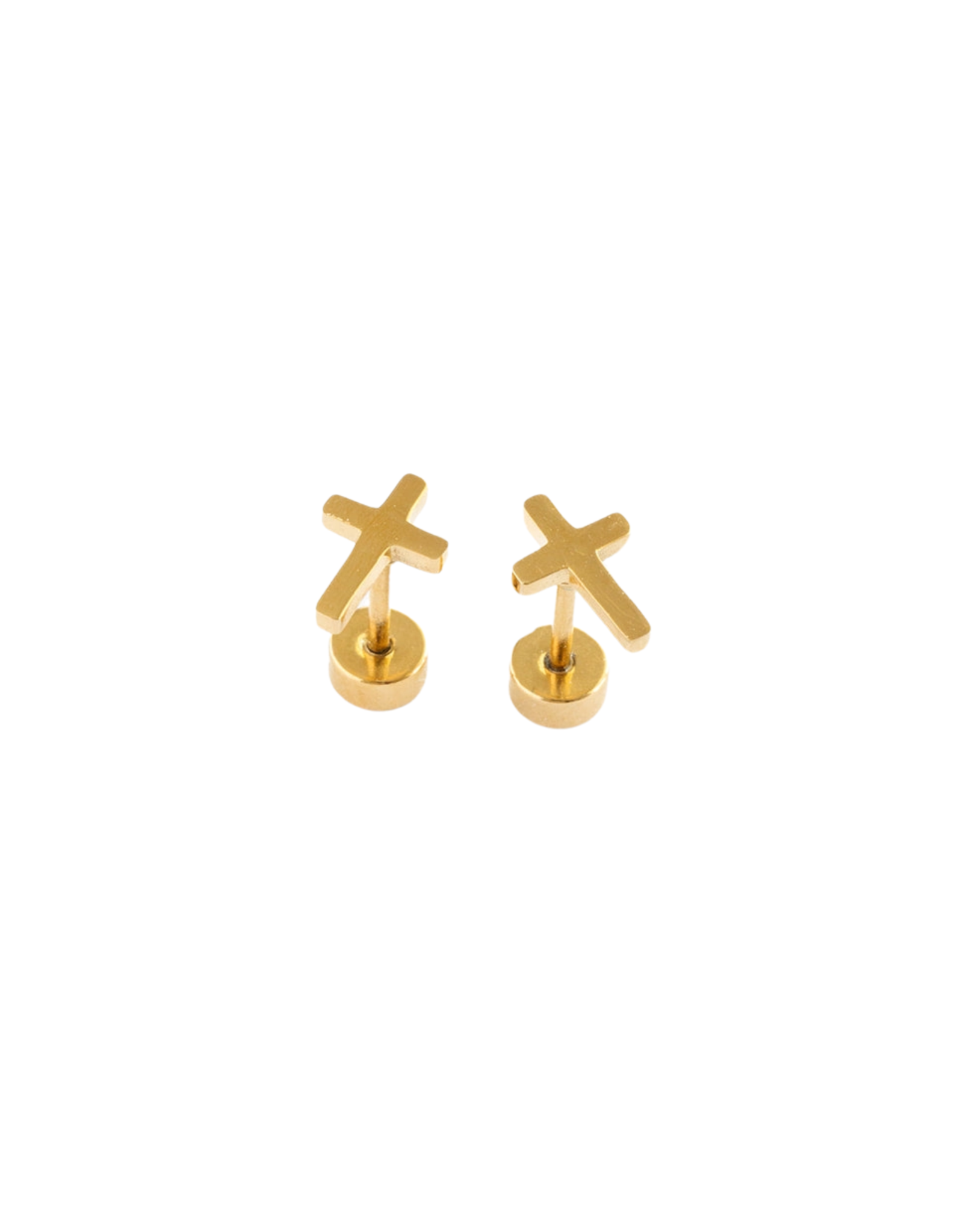 Pip Pop Post Flat Screwback Cross Earrings