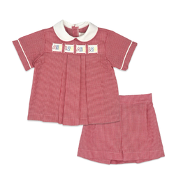 LullabySet Noah Ribbon Short Set, Ridgeland Red Minigingham
