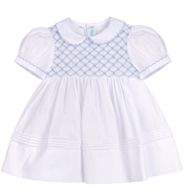 Feltman Brothers Signature Smocked Dress, White/Blue
