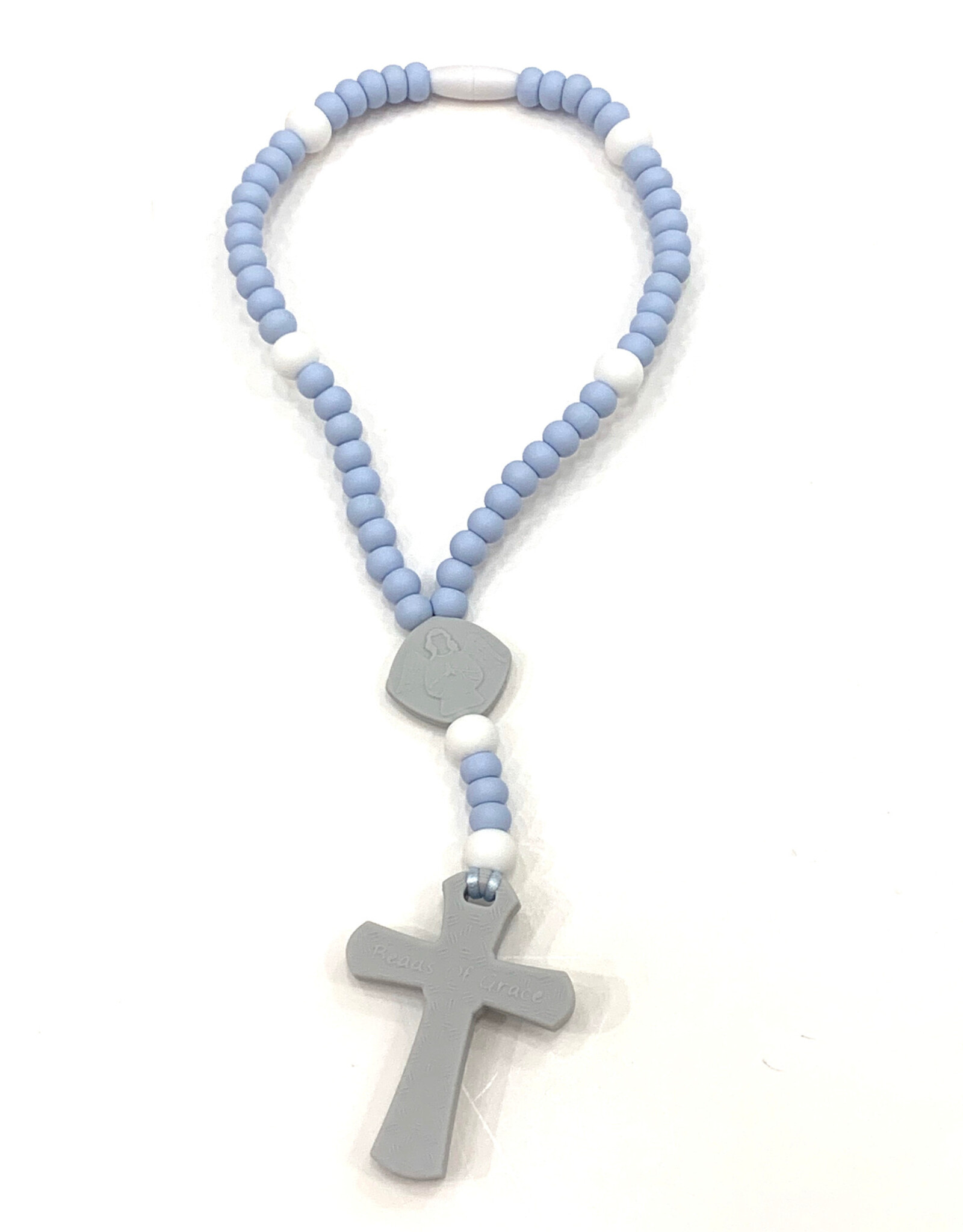Teething Rosary Pastel Blue/White Large