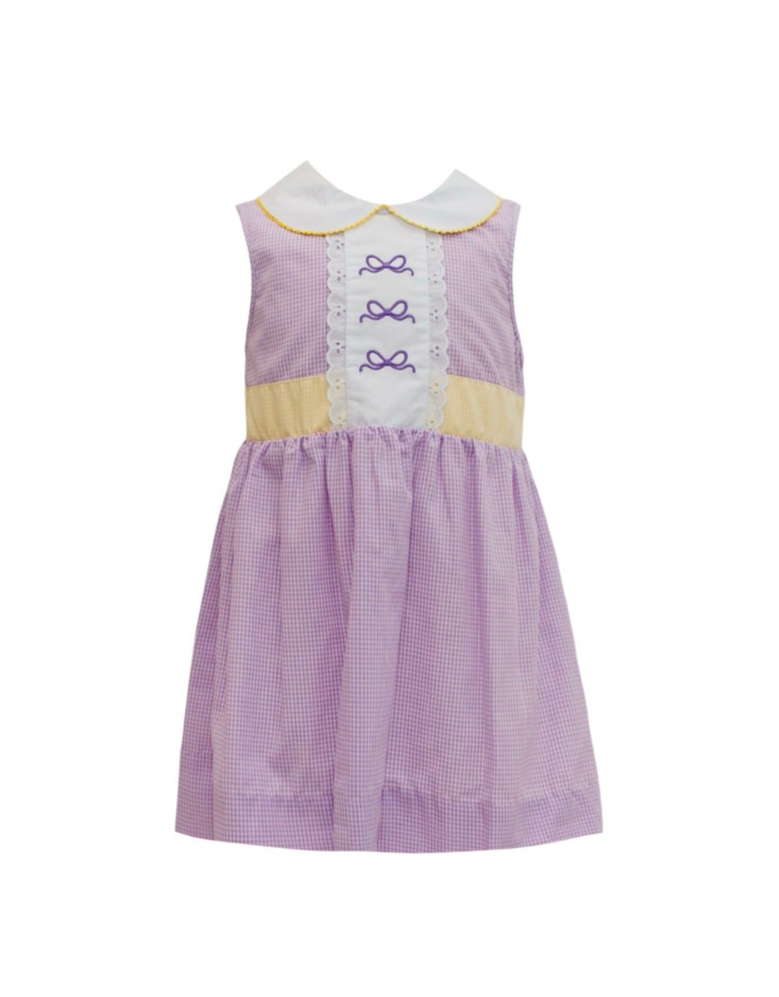 Krewe Kids Purple and Gold Gingham Bow Dress