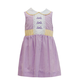 Krewe Kids Purple and Gold Gingham Bow Dress