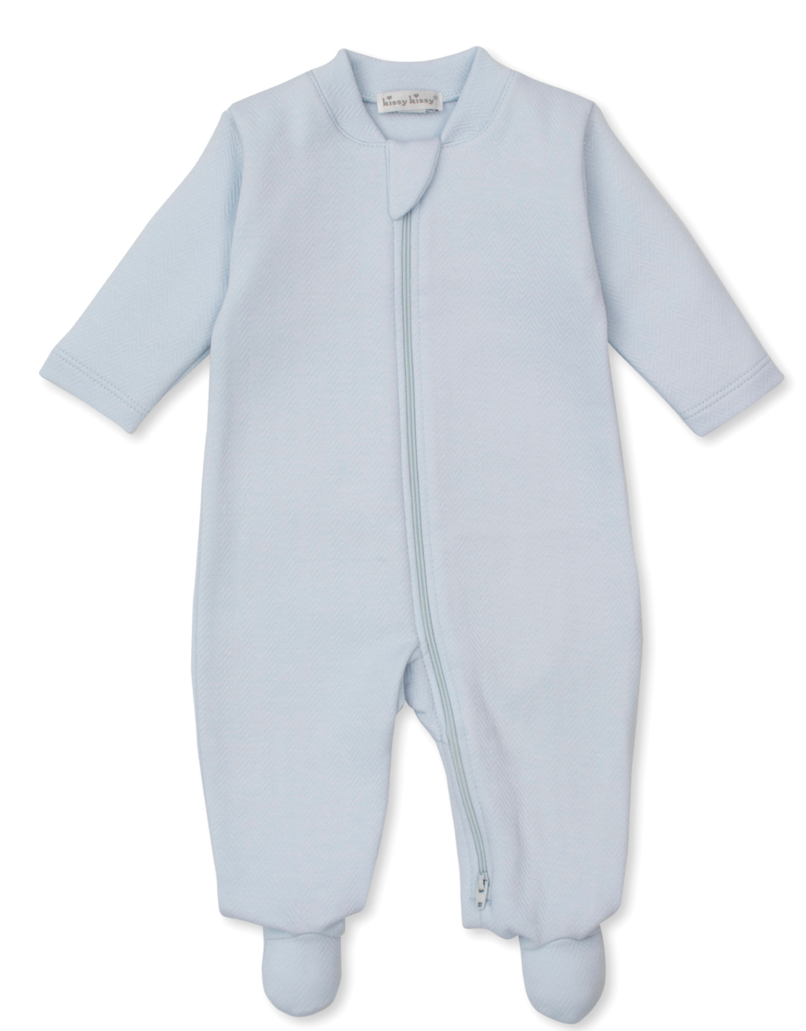 Kissy Kissy Sweet Homecoming Jacquard Zip Footie, Blue