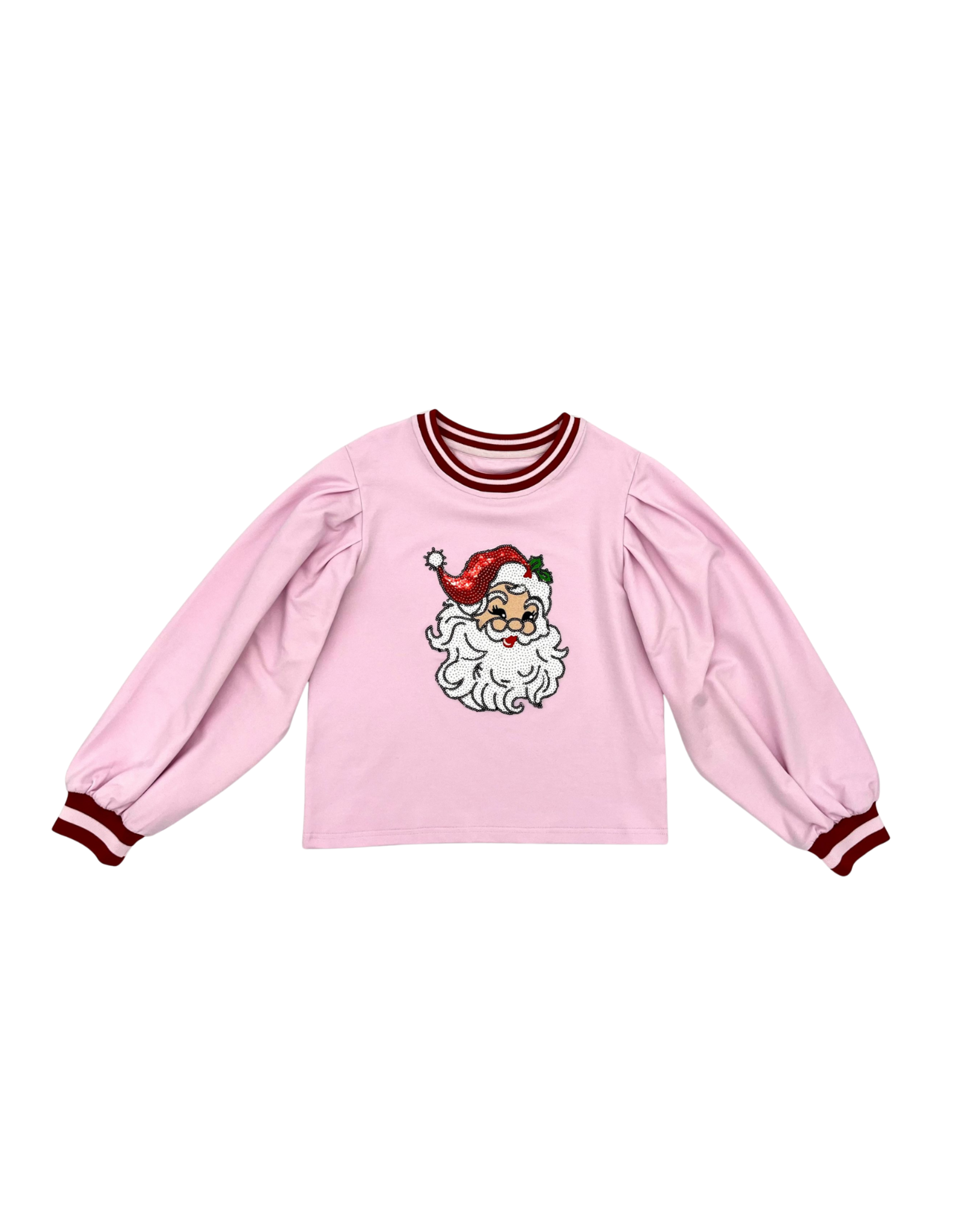 Blended Spirit Pink Santa Patch Puff Sleeve Sweatshirt