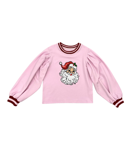 Blended Spirit Pink Santa Patch Puff Sleeve Sweatshirt