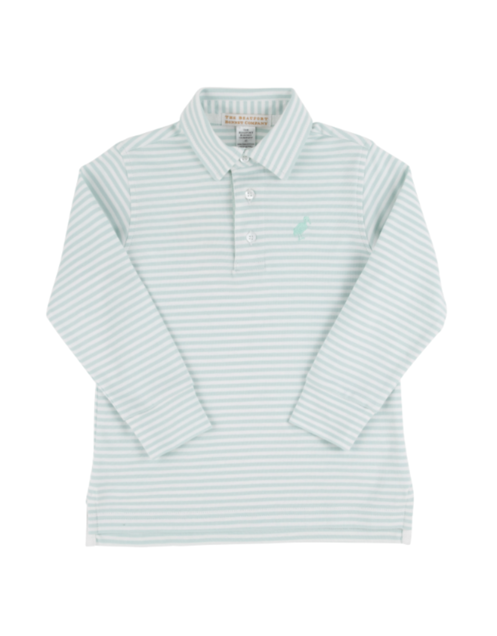 The Beaufort Bonnet Company Prim & Proper LS Pima Polo, Old Greenwich Green Stripe