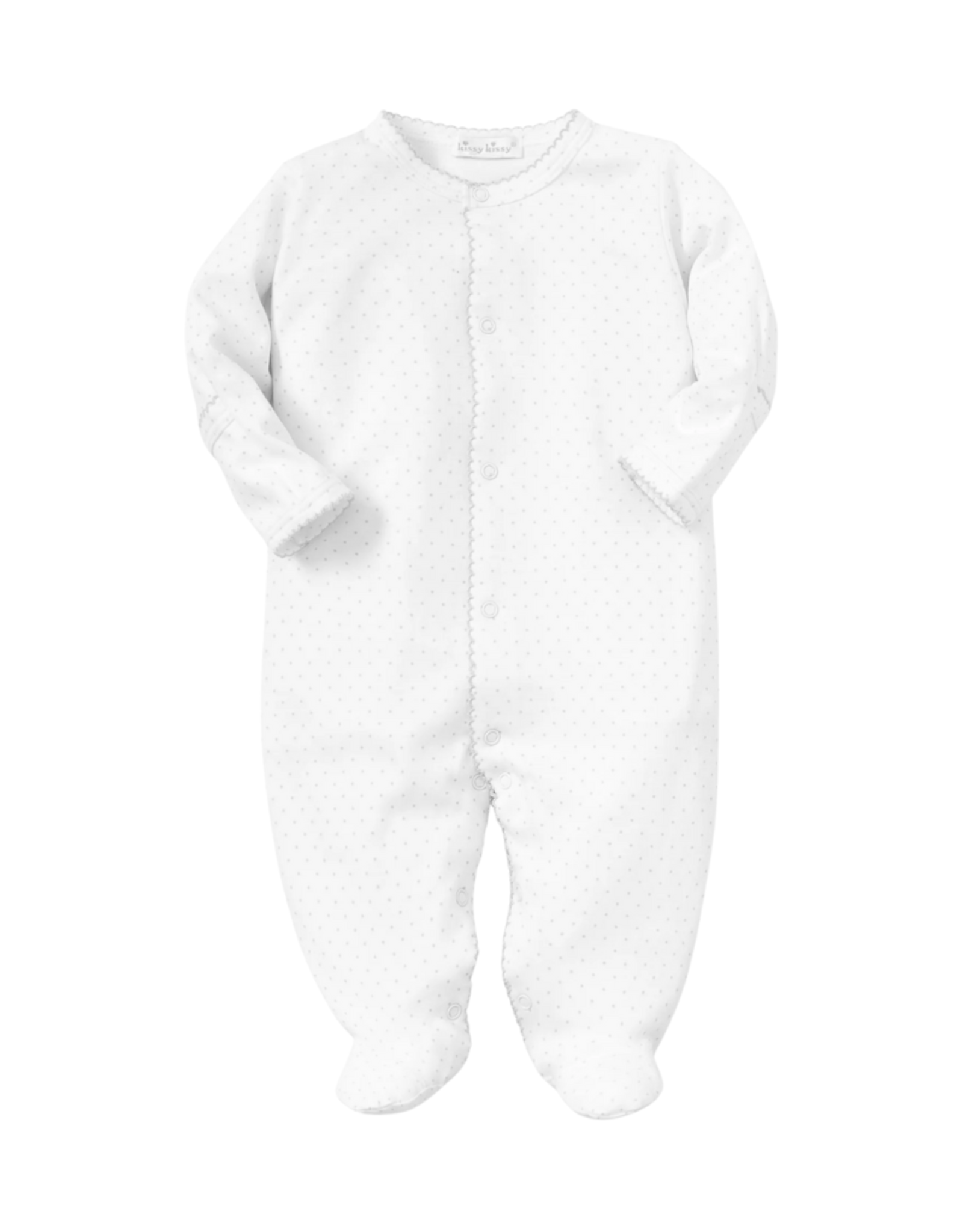 Kissy Kissy New Kissy Dots Print Footie, White/Silver