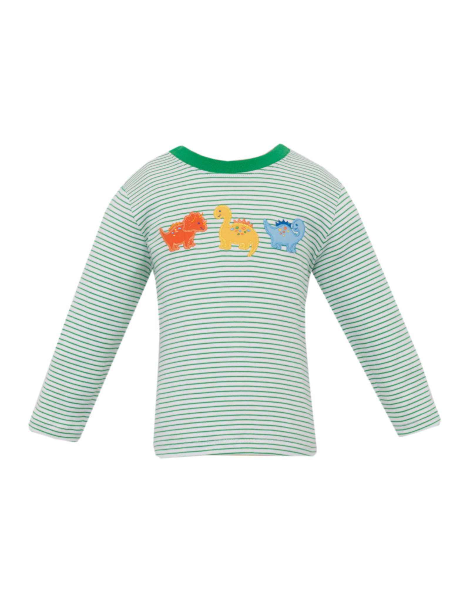 Claire and Charlie Dinosaur Knit Green Stripe LS Shirt