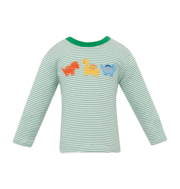 Claire and Charlie Dinosaur Knit Green Stripe LS Shirt