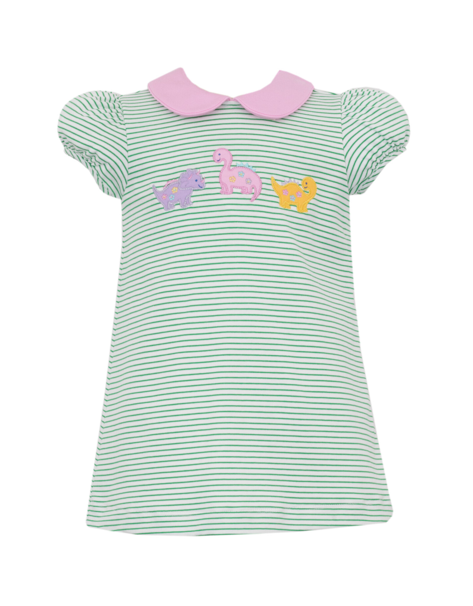 Claire and Charlie Dinosaur Knit Green Stripe A-Line