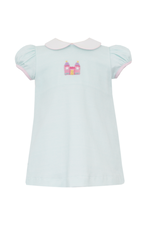 Petit Bebe Princess Castle Aqua Strip Knit A-Line Dress