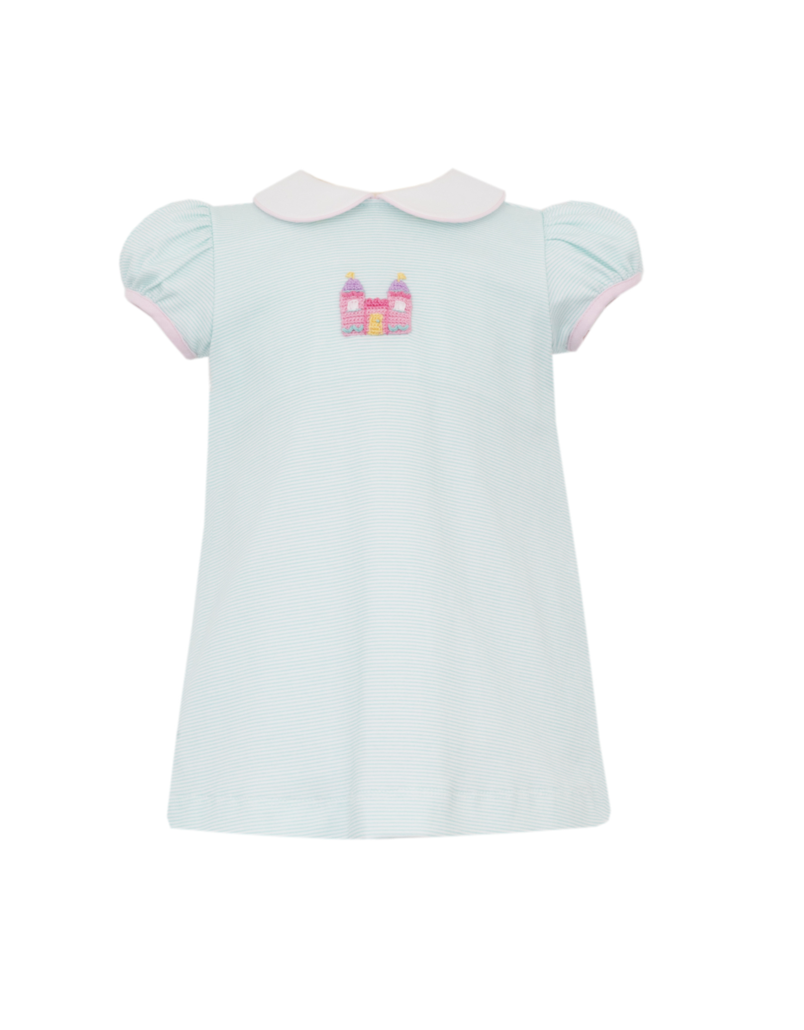 Petit Bebe Princess Castle Aqua Strip Knit A-Line Dress