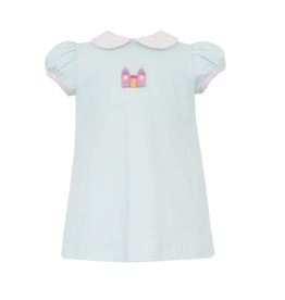 Petit Bebe Princess Castle Aqua Strip Knit A-Line Dress