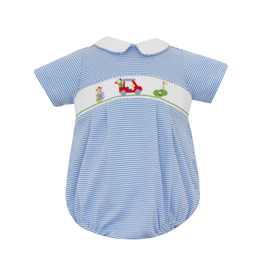 Petit Bebe Periwinkle Stripe Knit Golf Boy Bubble