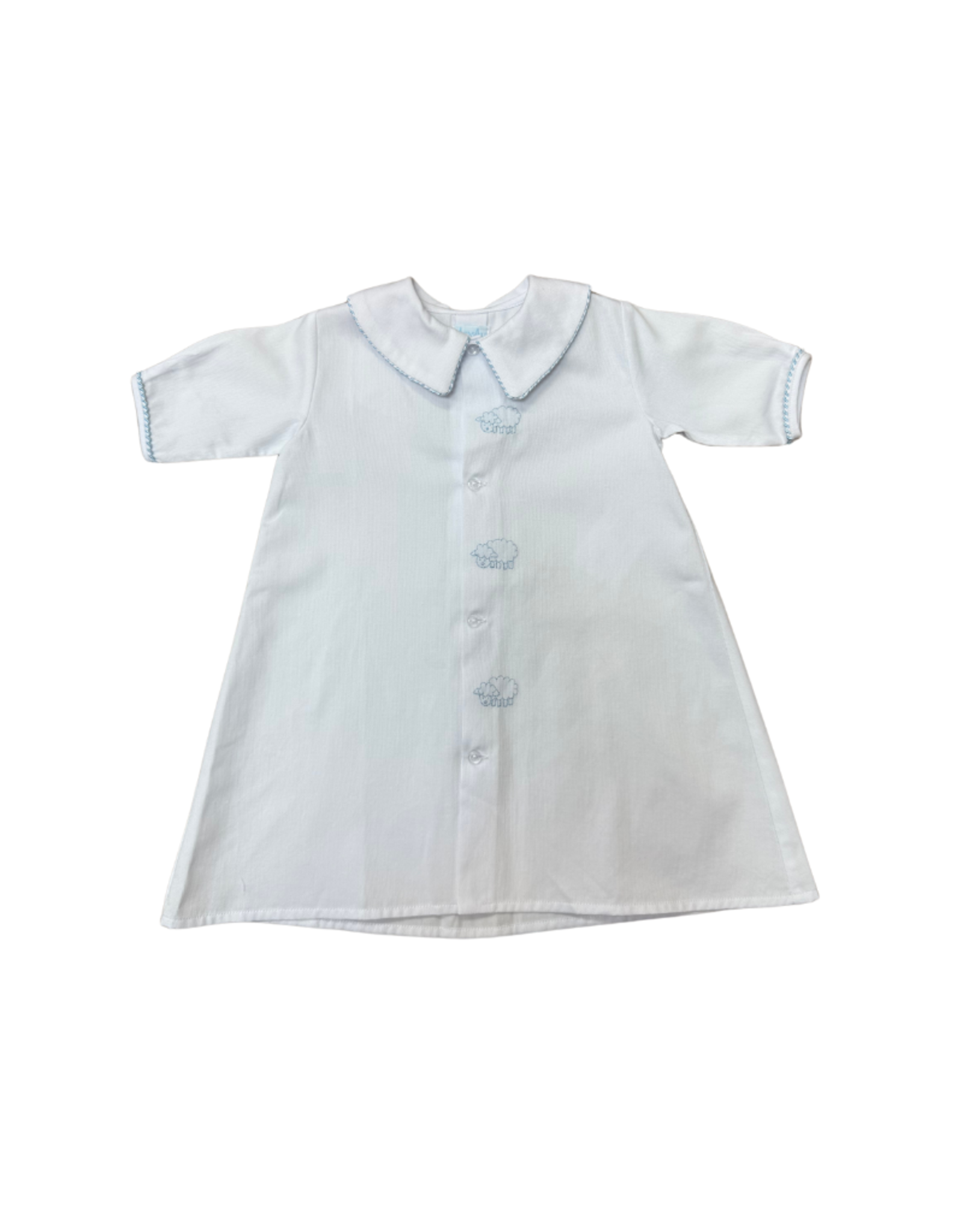 Auraluz White/Blue Pique Day Gown with Lamb