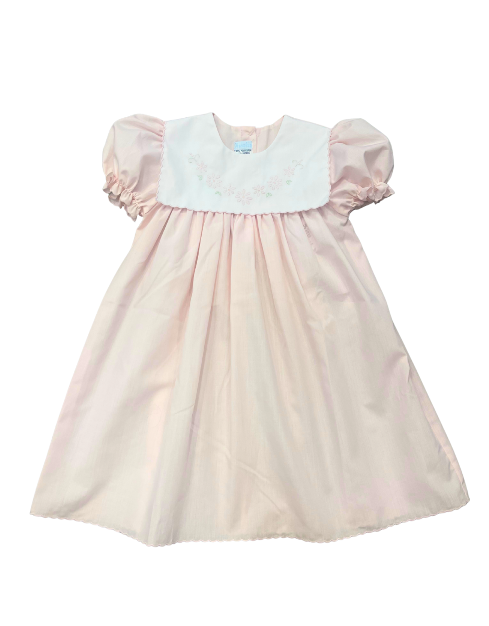 Auraluz Pink Square Collar Flower Emb SS Dress