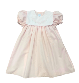 Auraluz Pink Square Collar Flower Emb SS Dress