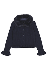 Mayoral Faux Fur Collar Cardigan, Navy