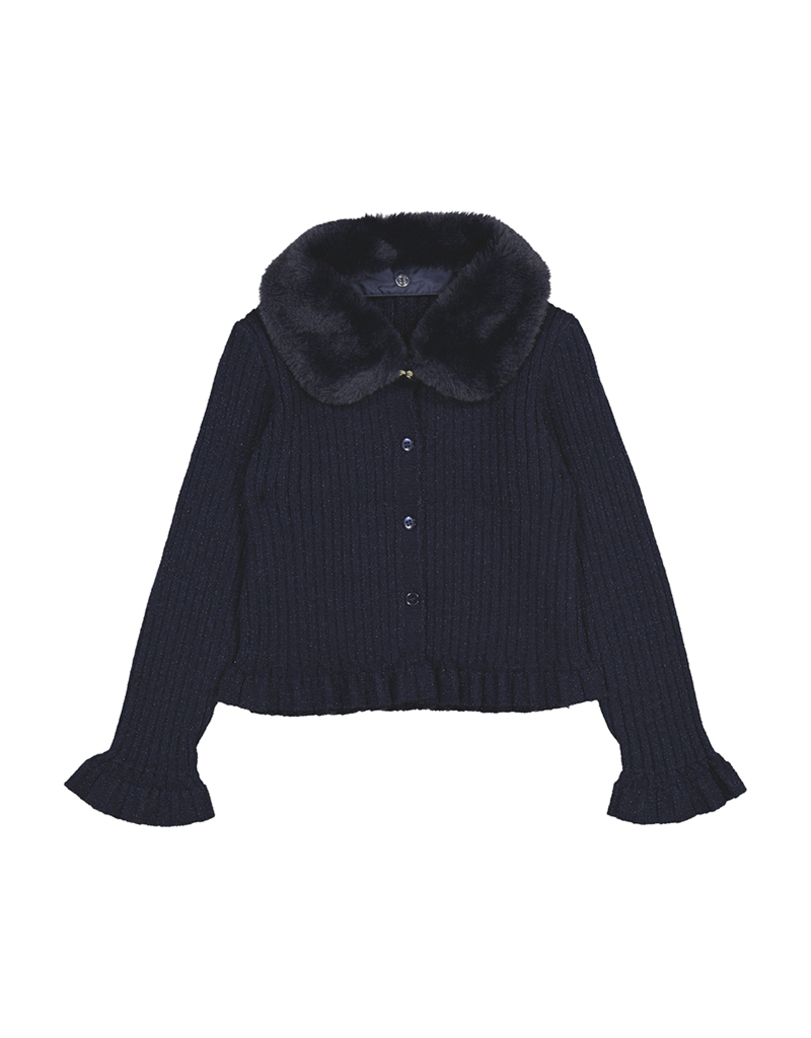 Mayoral Faux Fur Collar Cardigan, Navy