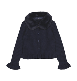 Mayoral Faux Fur Collar Cardigan, Navy