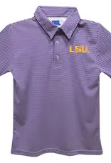 LSU Embroidered Stripe Short Sleeve Polo