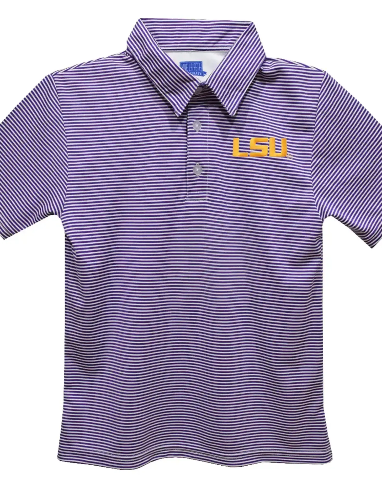 LSU Embroidered Stripe Short Sleeve Polo