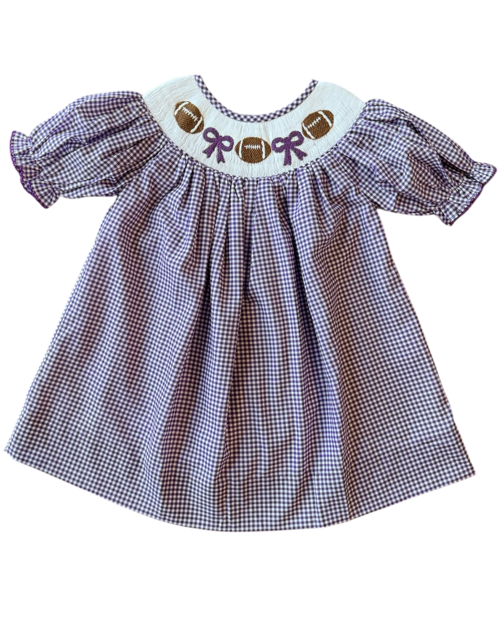 Shop Teeta Kate Dress, Purple Gingham Football Bishop Smock