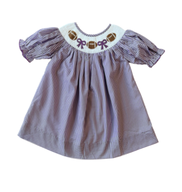 Shop Teeta Kate Dress, Purple Gingham Football Bishop Smock