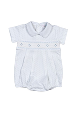 Baby Loren Tim Blue Dots Hand Smocked Pima Bubble