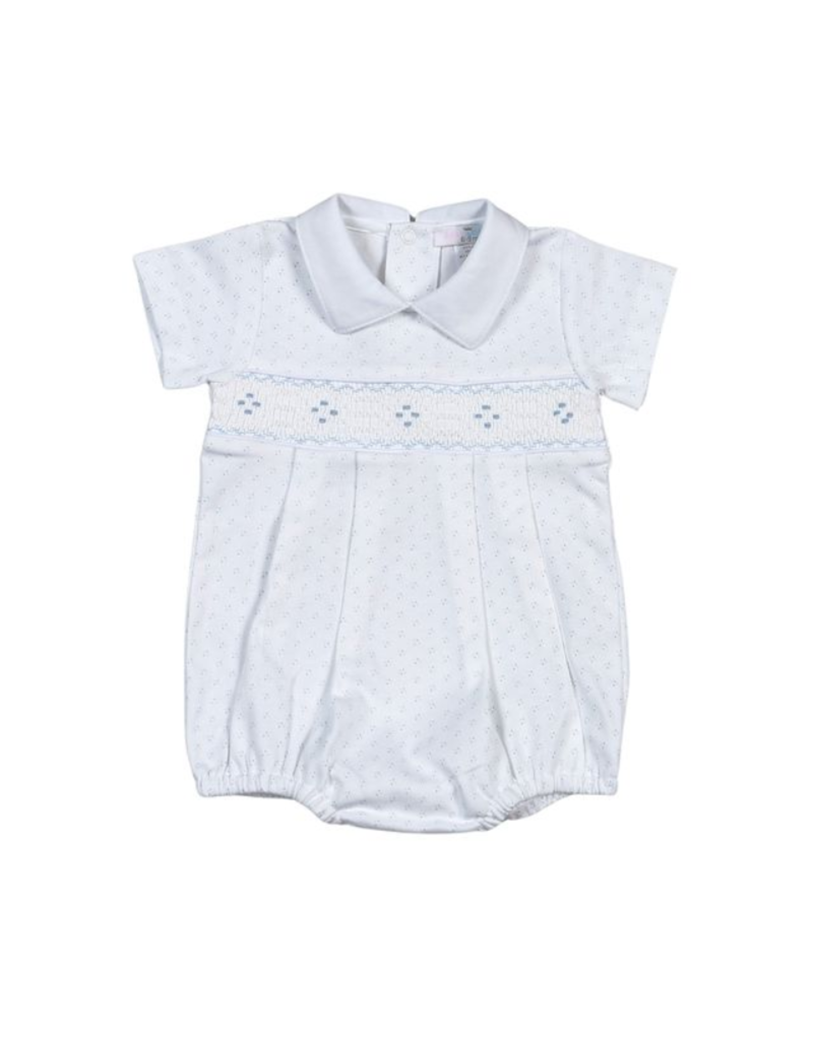 Baby Loren Tim Blue Dots Hand Smocked Pima Bubble