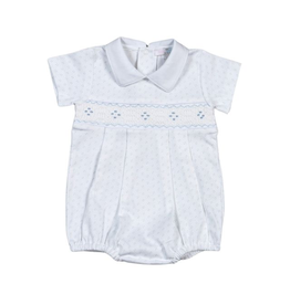 Baby Loren Tim Blue Dots Hand Smocked Pima Bubble