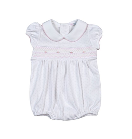 Baby Loren Sally Pink Dots Hand Smocked Pima Bubble