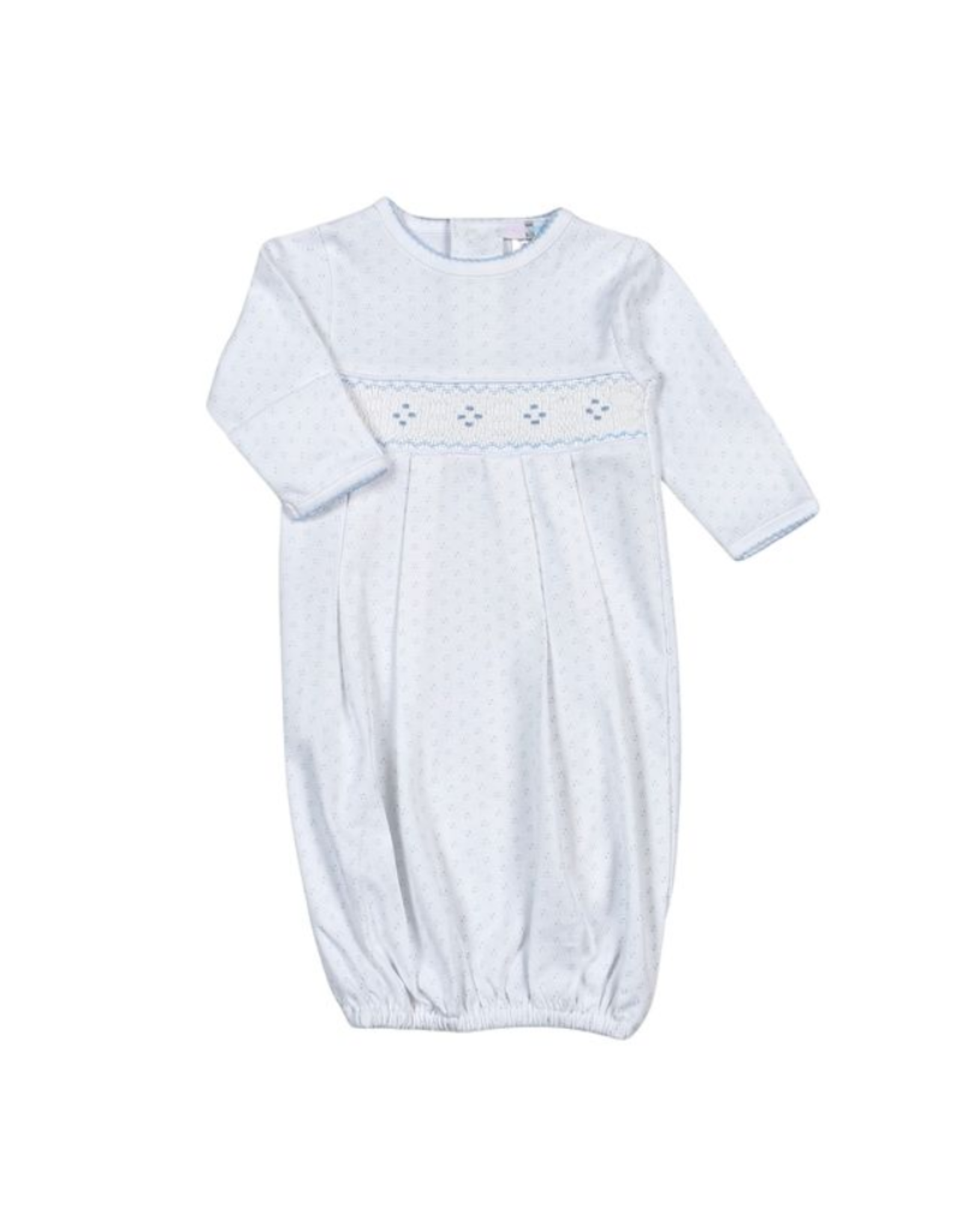 Baby Loren Tim Blue Dots Hand Smocked Pima Gown
