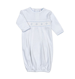 Baby Loren Tim Blue Dots Hand Smocked Pima Gown