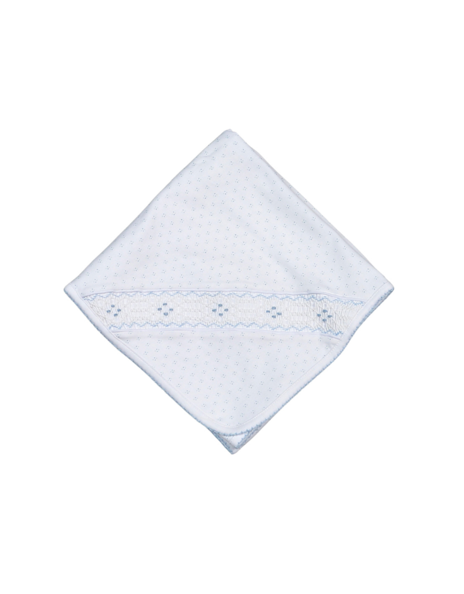 Baby Loren Tim Blue Dots Hand Smocked Pima Receiving Blanket