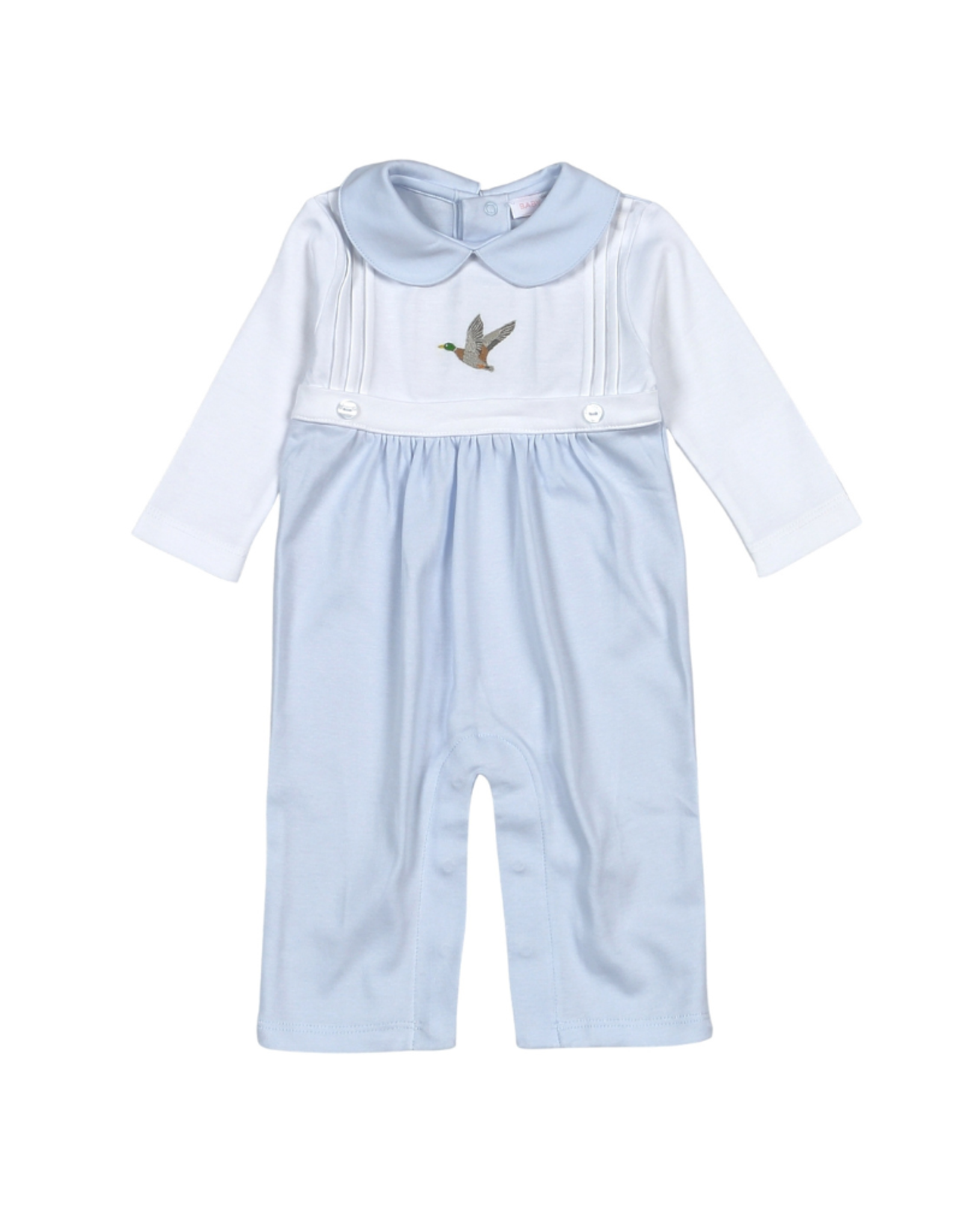 Baby Loren Blue Mallard Ducks Hand Emb Romper