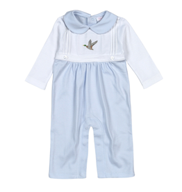 Baby Loren Blue Mallard Ducks Hand Emb Romper