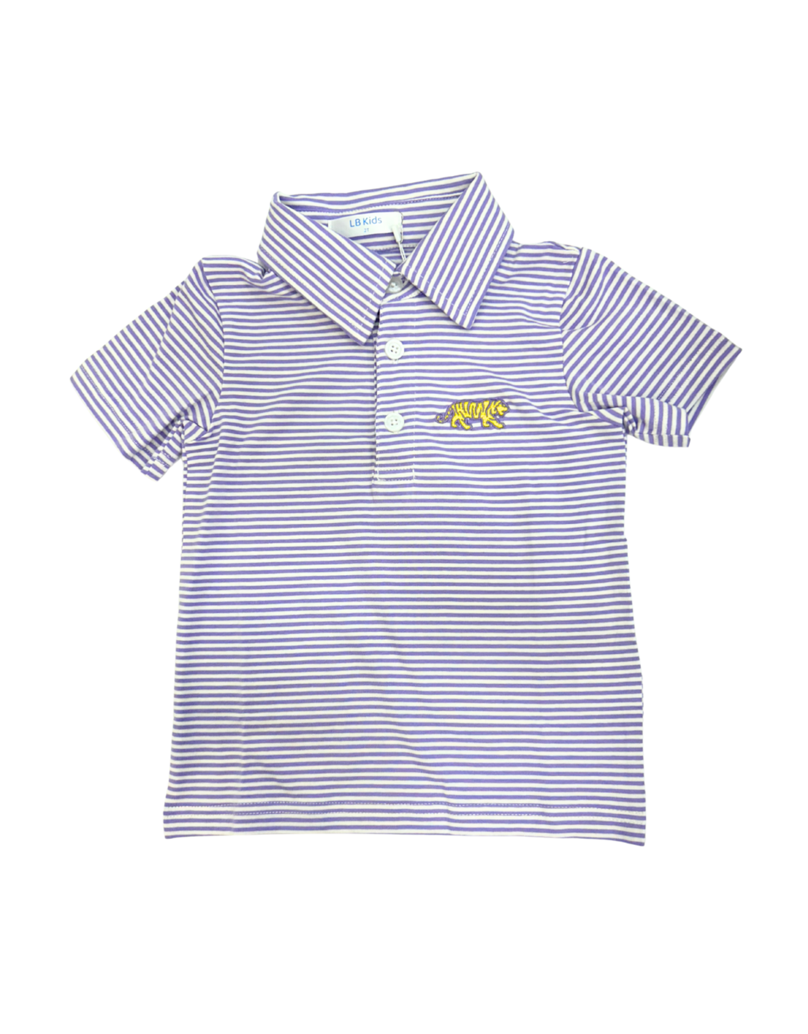 Lulu Bebe LLC Purple Stripe Embr Tiger Polo