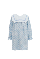 Krewe Kids Blue Plaid Scallop Collar Dress