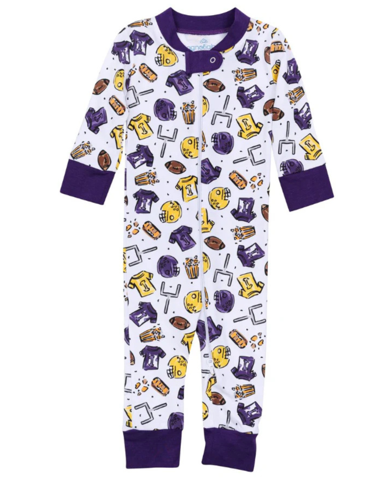 Magnolia Baby Future Draft Picks Zipper Footie, Purple/Gold