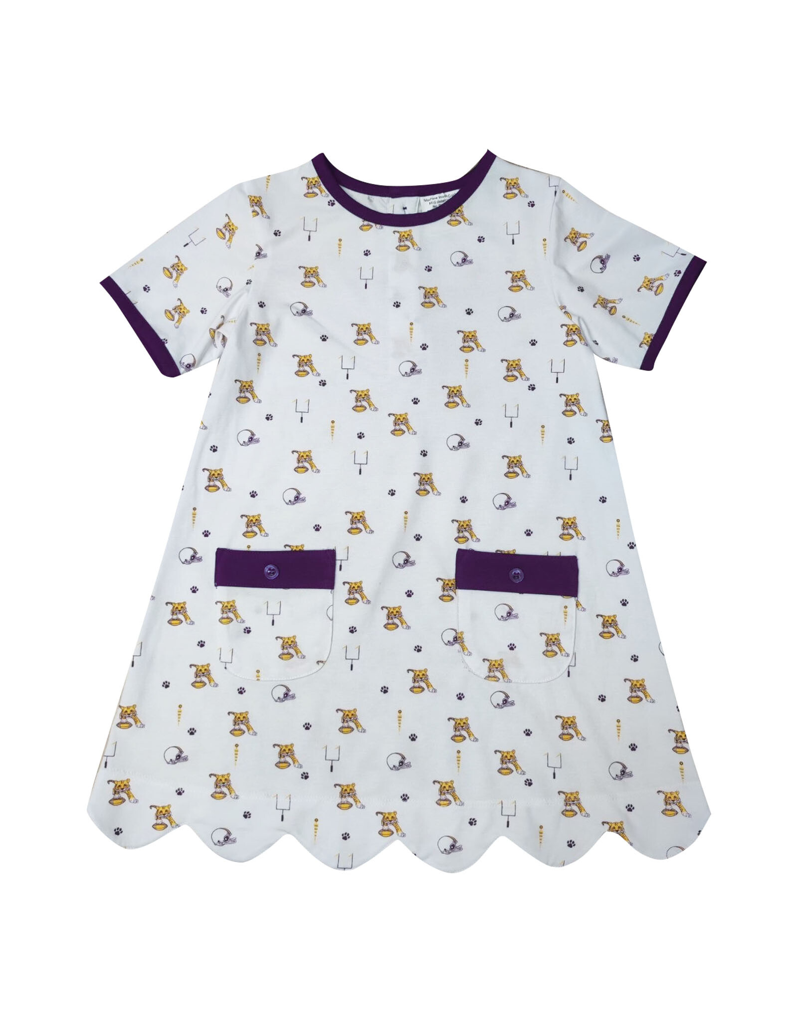 Ishtex Tiger Football Print Scallop Pocket Dress