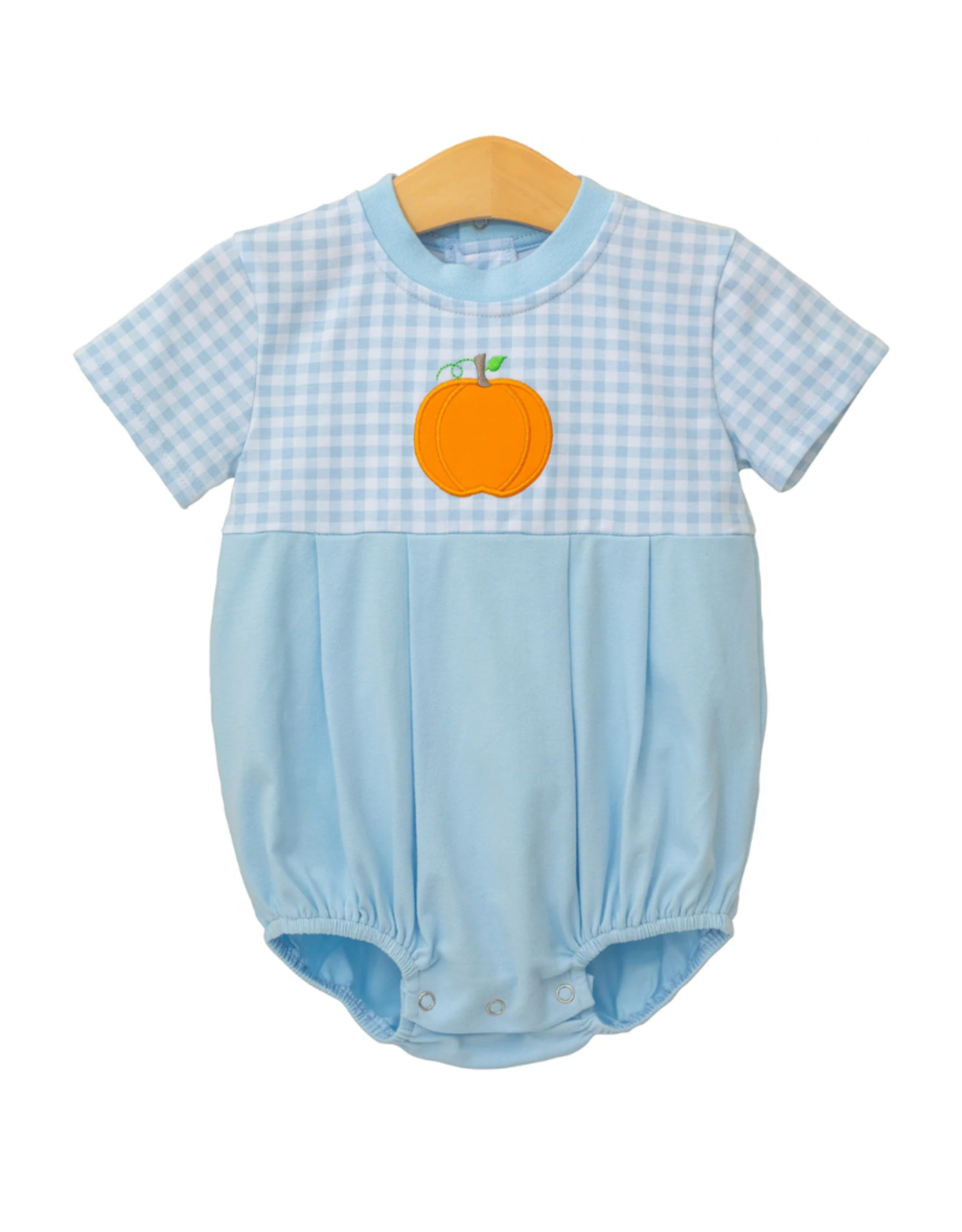Trotter Street Kids Pumpkin Gingham Blue SS Bubble