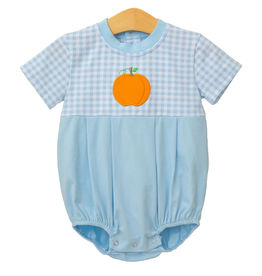 Trotter Street Kids Pumpkin Gingham Blue SS Bubble