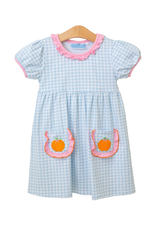 Trotter Street Kids Blue Gingham Pumpkin Pocket Dress